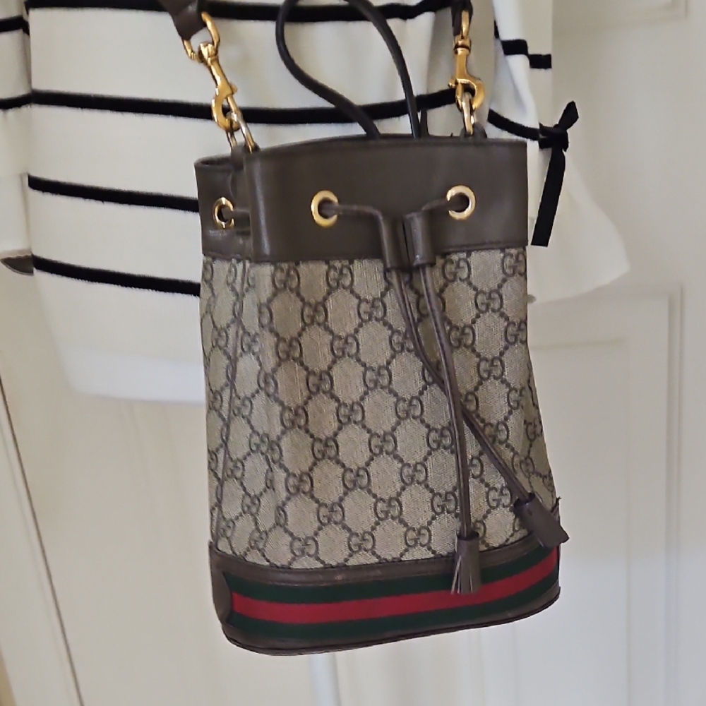 Gucci Brown and Cream GG Canvas Bucket Bag